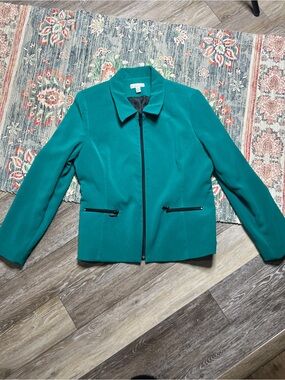 Kim Rogers Vintage Teal Zip-Front Blazer Petite